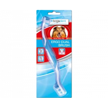 Obojstranná zubná kefka pre psov bogar Bogadent Ergo Dual Brush Mini — kompaktná dvojhlavá zubná kefka pre malé psy (5–10 kg, 120 g)