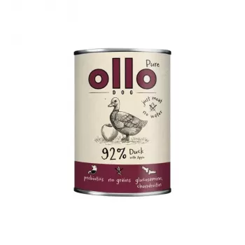 Mokré krmivo pre psov OLLO Pure Duck with Apple 850 g — kompletné krmivo pre dospelé psy vo vrecku, bez obilnín a sóje