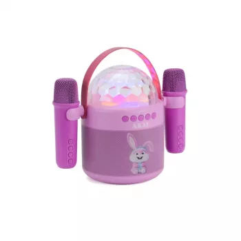 AKAI JoyBox Kids karaoke sada s Bluetooth, USB, MicroSD, AUX, FM rádiom, RGB svetlami, meničom hlasu, káblovým mikrofónom, nabíjateľnou 1200mAh batériou, 5W RMS