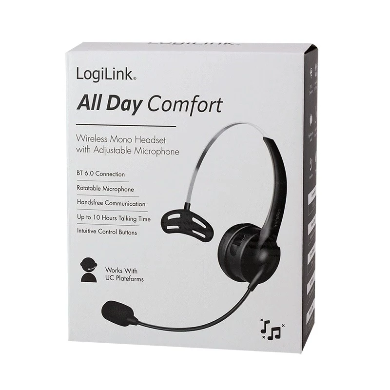 LogiLink BT0075 Bluetooth 6.0 mono headset s flexibilným mikrofónom, čierny