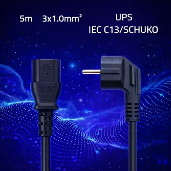 QOLTEC napájací kábel SCHUKO CEE zahnutý konektor IEC C13 5m čierny