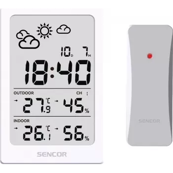 SENCOR multifunkčná stanica SWS 2300 W - meteorologická stanica s hodinami, budíkom a vonkajším senzorom