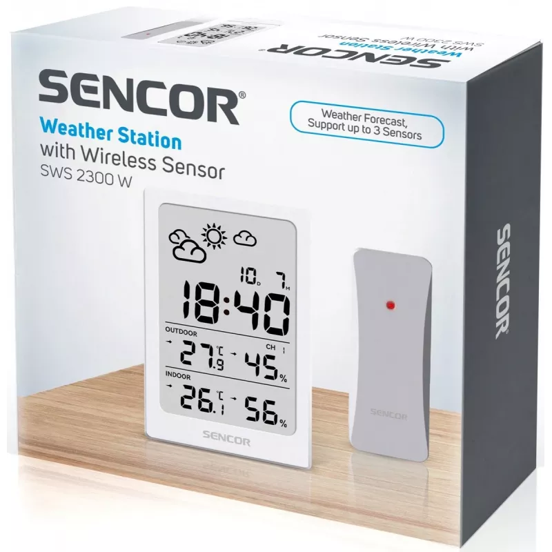 SENCOR multifunkčná stanica SWS 2300 W - meteorologická stanica s hodinami, budíkom a vonkajším senzorom
