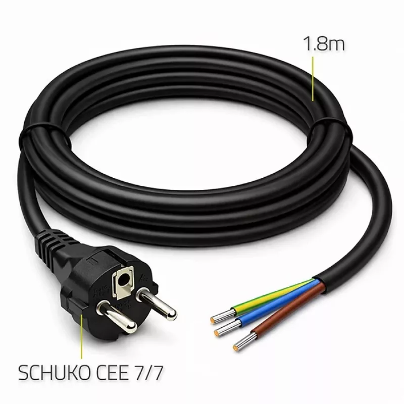 QOLTEC SCHUKO CEE napájací kábel Cu odizolovaný a spájkovaný 1,5m čierny