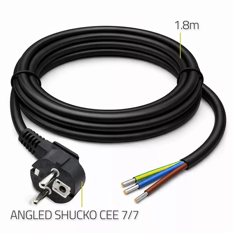 QOLTEC napájací kábel SCHUKO CEE uhlový konektor Cu odizolovaný 1,5m čierny