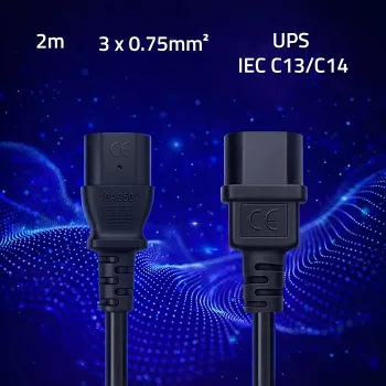 QOLTEC Napájací kábel IEC C13 C14 3x0,75mm² čistá meď 1,8m čierny