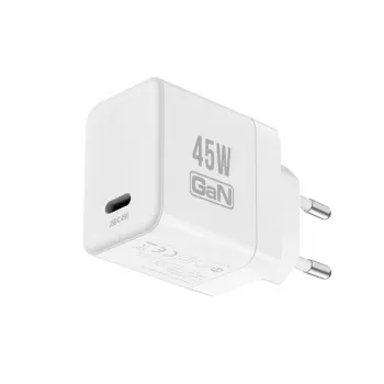 Crong Ultra Compact GaN USB-C 45W PD 3.0 PPS nástenná nabíjačka (biela)