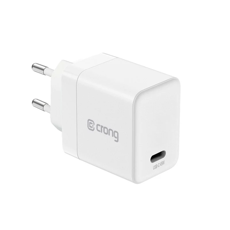 Crong Ultra Compact GaN USB-C 45W PD 3.0 PPS nástenná nabíjačka (biela)