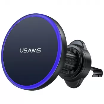 USAMS magnetický držiak do vetracích mriežok pre smartfóny, 360° rotácia, čierny