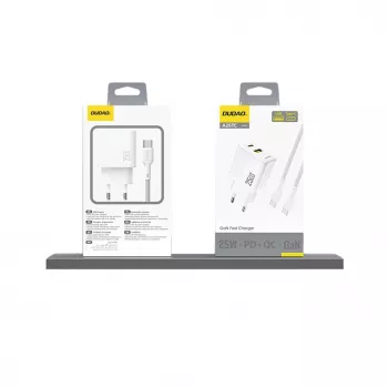 Dudao A26TEU GaN 25W USB-C USB-A nástenná nabíjačka biela
