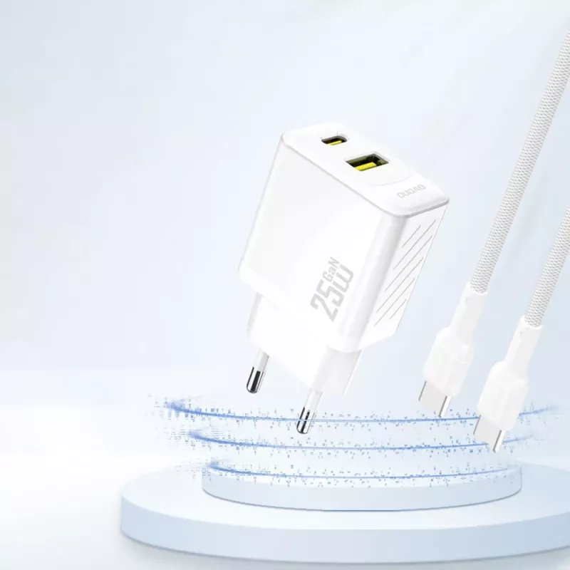 Dudao A26TEU GaN 25W USB-C USB-A nástenná nabíjačka biela