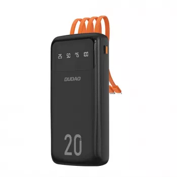 Dudao K6Pro+ power banka 20000mAh so 4 integrovanými káblami USB-C Micro USB Lightning USB-A vstup čierna