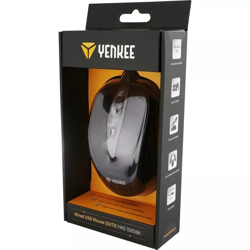 YENKEE YMS 1025 BK QUITO USB káblová myš, optická, 1000 DPI, 4 tlačidlá, čierna
