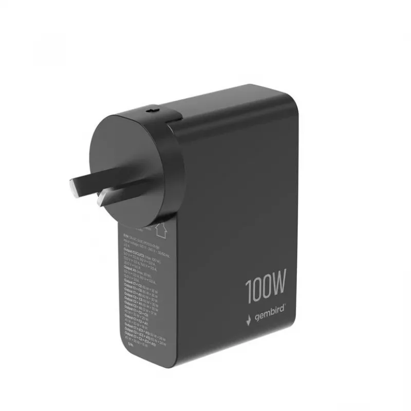 GEMBIRD GaN rýchla nabíjačka 4x USB 100W čierna