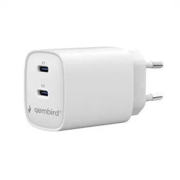 Gembird TA-UC-2C-PD45-01-W 45W USB-C dvojportová nástenná nabíjačka biela