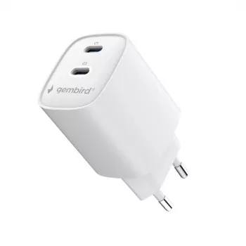 Gembird TA-UC-2C-PD45-01-W 45W USB-C dvojportová nástenná nabíjačka biela