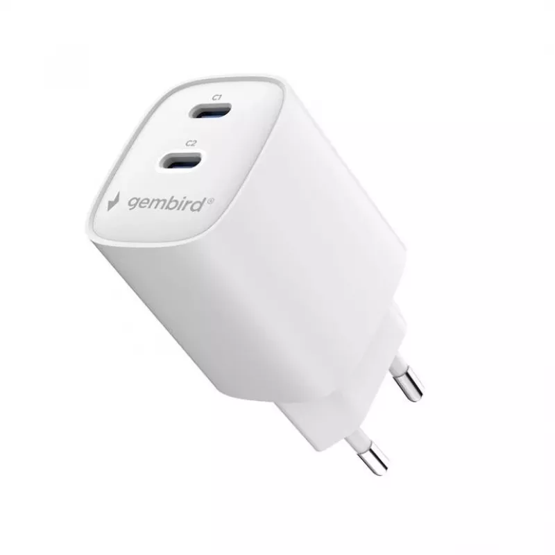 Gembird TA-UC-2C-PD45-01-W 45W USB-C dvojportová nástenná nabíjačka biela