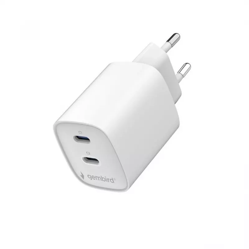 Gembird TA-UC-2C-PD45-01-W 45W USB-C dvojportová nástenná nabíjačka biela