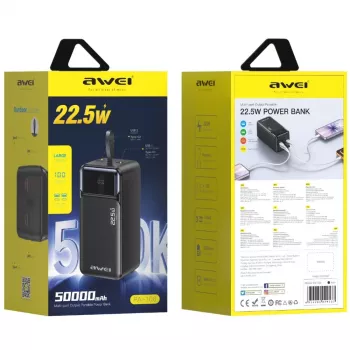 AWEI PA-106 power banka 50000mAh 22.5W PD 3xUSB-C čierna