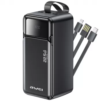 AWEI PA-107 power banka 50000mAh 22.5W PD 3xUSB čierna