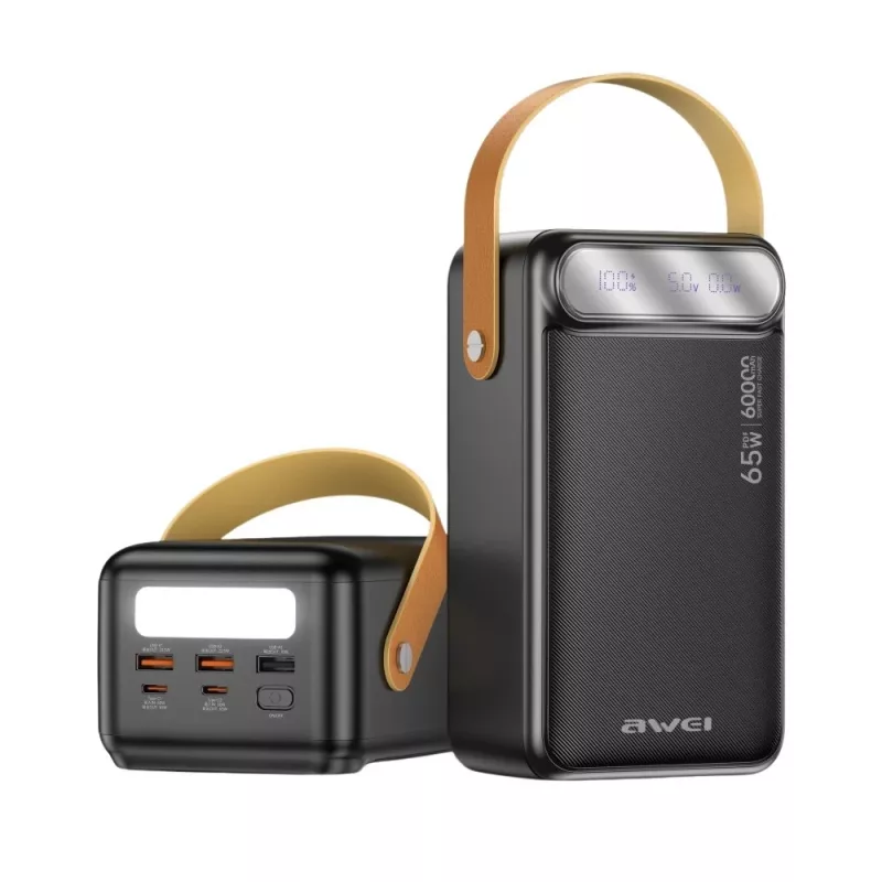 AWEI PA-82 power banka 60000mAh 65W PD 2xUSB-A/USB-C čierna