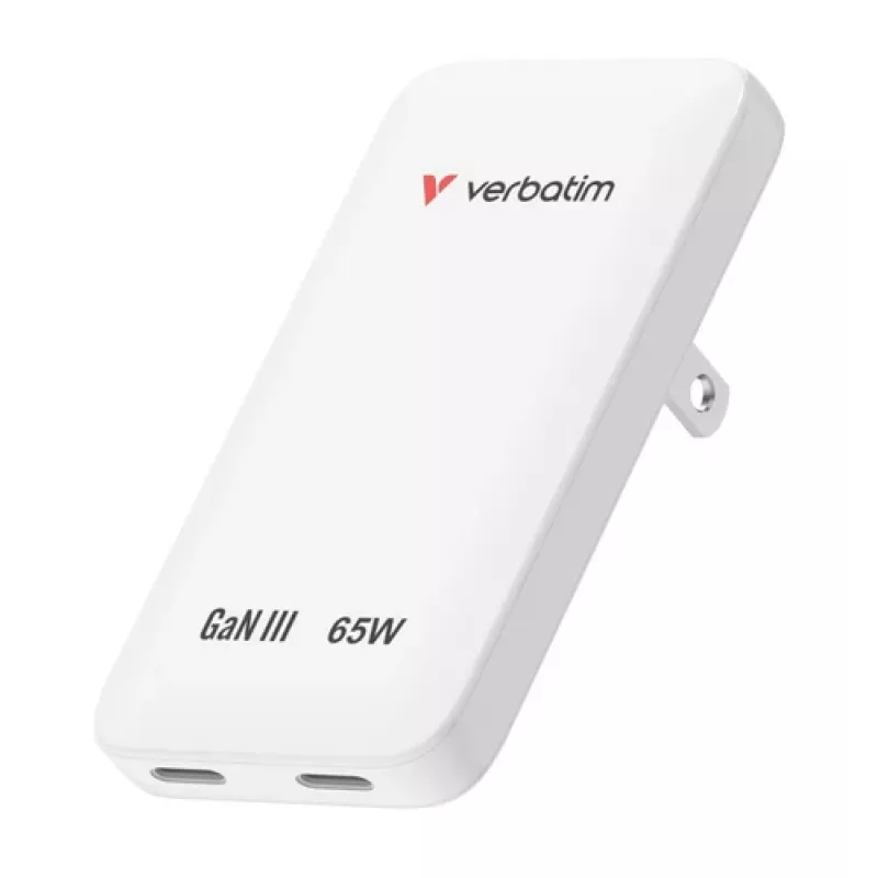 Verbatim Slim GaN nabíjačka 2 porty 65W (EU/UK/US) biela