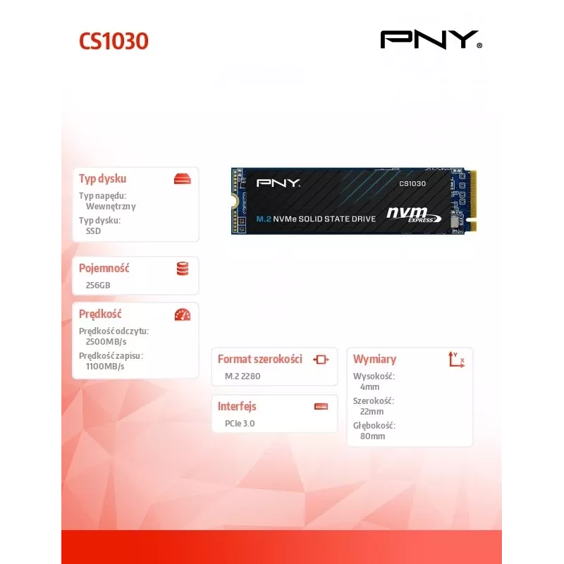 PNY CS1030 256GB M.2 2280 PCIe NVMe Gen3 x4 interný SSD disk (Bulk)