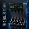 Qoltec 50968 nabíjačka NiMH batérií pre AA/AAA s LCD a USB-C káblom, čierna