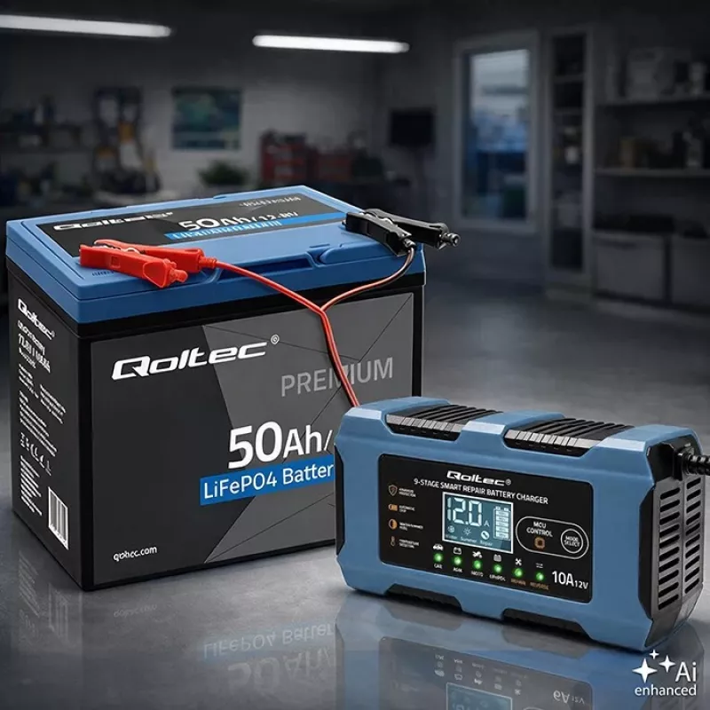 Qoltec 52668 inteligentná nabíjačka batérií 12V 10A s funkciou opravy pre AGM GEL LiFePO4