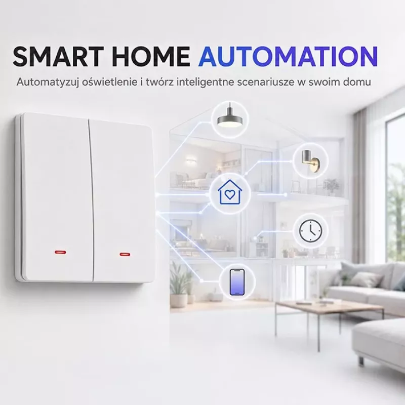 QOLTEC Smart Light Switch WiFi 2-gang časovač Tuya biela