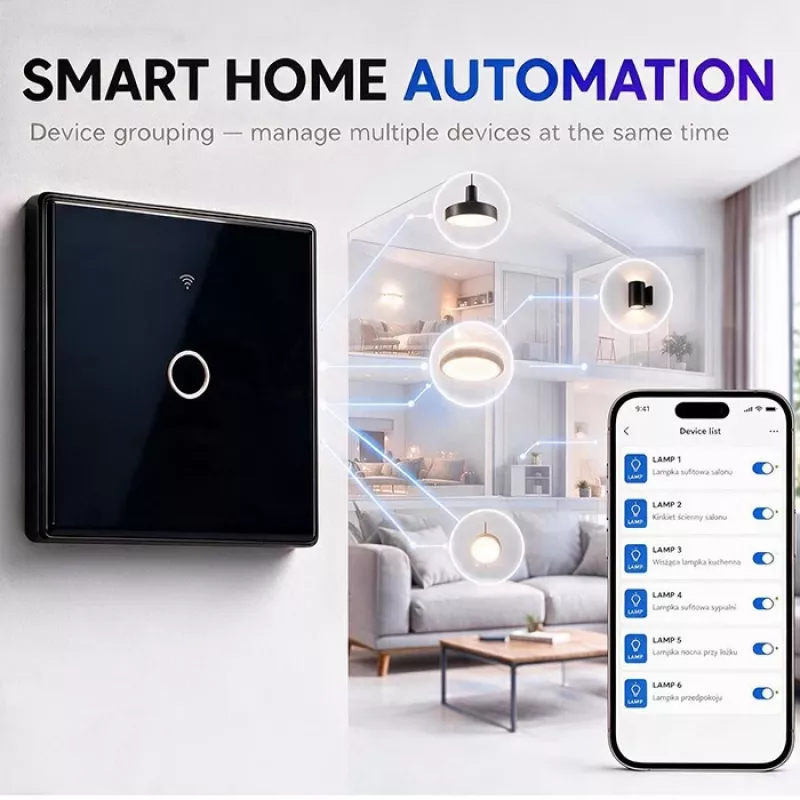 Qoltec Smart Touch svetelný vypínač 1-násobný Wi-Fi časovač Tuya biely