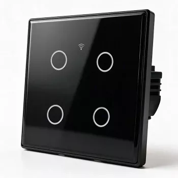 Qoltec Smart Touch svetelný vypínač 4-násobný Wi-Fi časovač Tuya | tvrdené sklo | biela