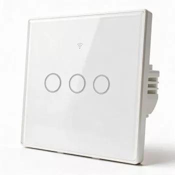 Qoltec Smart Touch svetelný vypínač 3-násobný Wi-Fi časovač Tuya biely