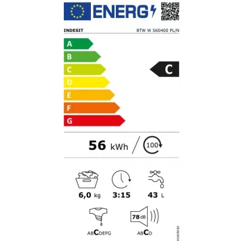 Indesit BTWWS60400PLN práčka s horným plnením, 6 kg, 1000 ot/min, biela