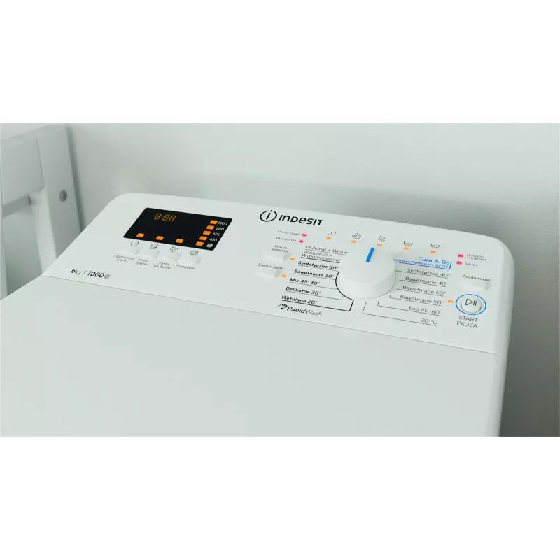 Indesit BTWWS60400PLN práčka s horným plnením, 6 kg, 1000 ot/min, biela