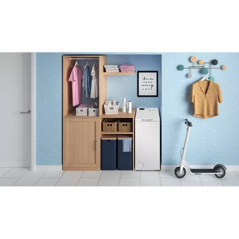 Indesit BTWS50400PLN práčka s horným plnením, 5 kg, 1000 ot/min, biela, energetická trieda E
