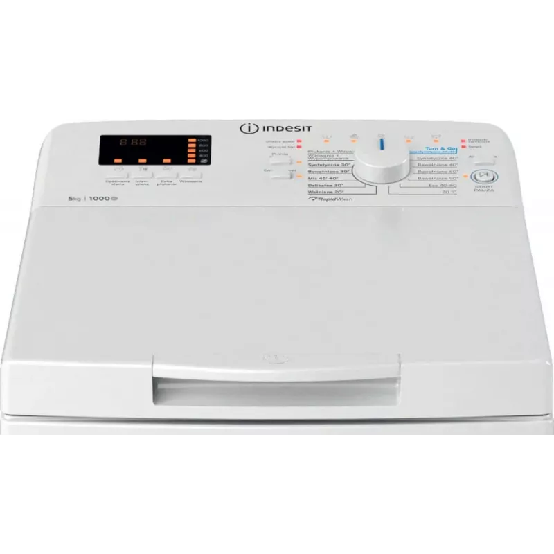 Indesit BTWS50400PLN práčka s horným plnením, 5 kg, 1000 ot/min, biela, energetická trieda E