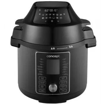 CONCEPT CK8000 multivarný hrniec s funkciou teplovzdušnej fritézy, 6L hrniec, 3,5L košík, 1500W, 10 programov, čierna/strieborná