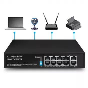 Esperanza 10-portový PoE+ switch 10/100/1000 120W MATRIX ENS108