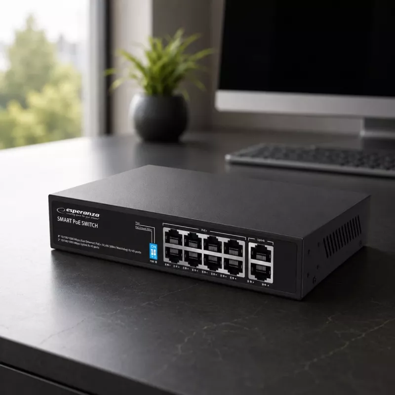 Esperanza 10-portový PoE+ switch 10/100/1000 120W MATRIX ENS108