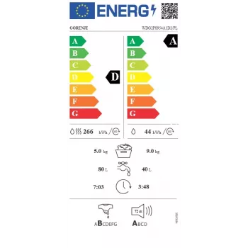 Gorenje WDG2PS954A1D2/PL práčka so sušičkou, 9 kg pranie / 6 kg sušenie, 1400 ot/min, energetická trieda A, biela