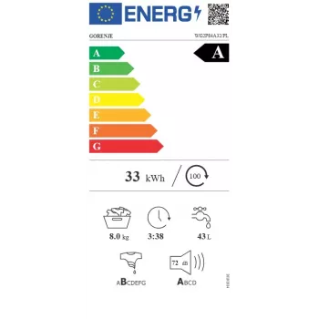 Gorenje WG2P84A32/PL voľne stojaca práčka s predným plnením, 8 kg, 1400 ot/min, energetická trieda A, biela