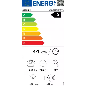 Gorenje W3NGPI72SAS/PL 7 kg 1200 ot/min voľne stojacia predná práčka s SteamTech a Inverter PowerDrive motorom