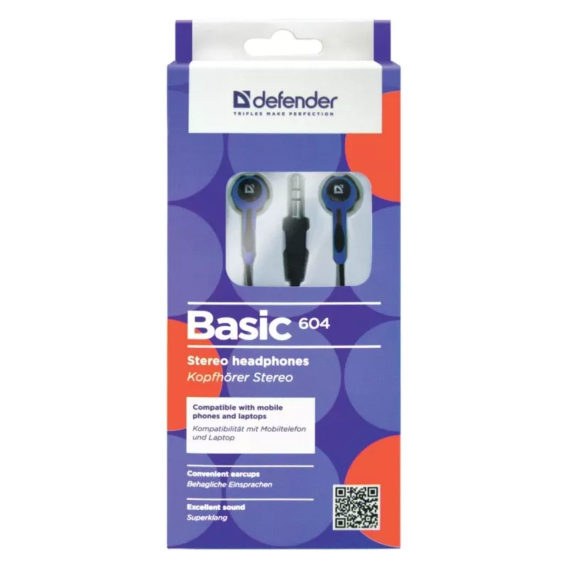 Defender EARPHONES BASIC 604 káblové in-ear slúchadlá s mikrofónom, čierno-modré