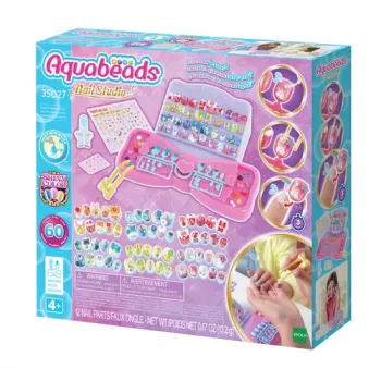 EPOCH Aquabeads Nail Studio štartovacia sada - vodou aktivovaná sada na nechtové umenie z korálok pre deti, viac ako 100 dizajnov, opakovane použiteľné nechty, bez lepidla, od 4 rokov