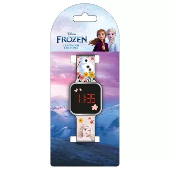 PULIO digitálne hodinky LED Diakakis - Frozen detské hodinky s červeným LED displejom, modro-fialový silikónový remienok, oficiálna téma Disney Frozen
