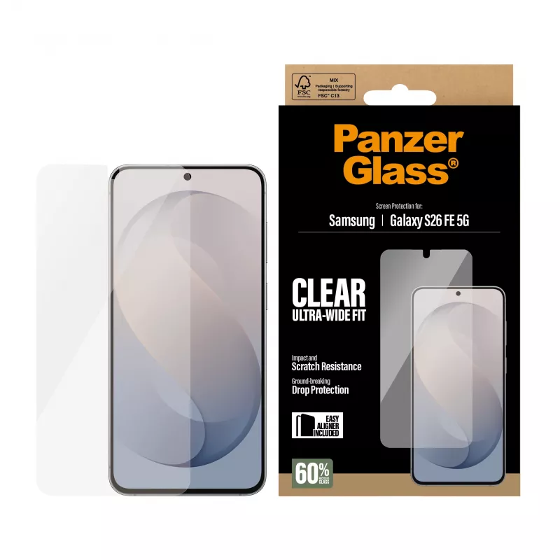 PanzerGlass Ultra-Wide Fit ochranná fólia displeja pre Samsung Galaxy S26 FE s EasyAligner