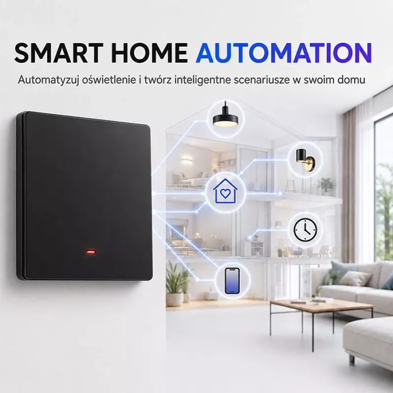 Qoltec 52722 Smart Wi-Fi svetelný spínač, 1-kanál, dotykový panel, časovač, Tuya/Smart Life, čierny