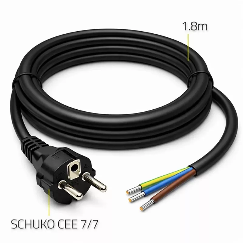 QOLTEC 54598 Schuko CEE 7/7 na odizolovaný a spájkovaný napájací kábel 3m H05VV-F 3x1,0mm² čierna