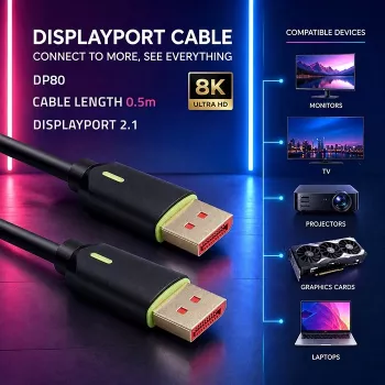 QOLTEC DisplayPort kábel M/M v2.1 80G 0,5 m